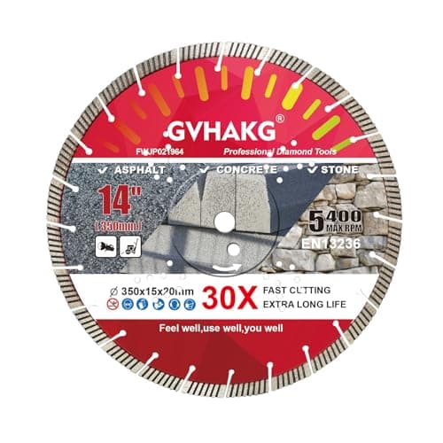 Image of GVHAKG 350mm Diamond Concrete/Asphalt Cutting Disc, 15mm Height Segment Turbo Concrete Blade for Dry/Wet Cutting Concrete Asphalt Masonry Brick Block Stone（350x15x20 mm)