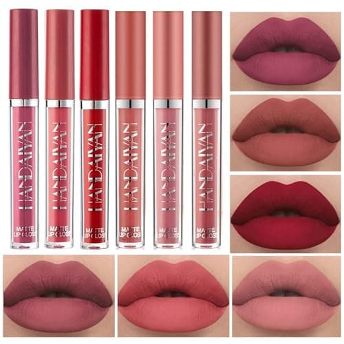 Image of 6 Pcs Matte Liquid Lipstick Set Nude Lip Gloss Non-Stick Cup Not Fade Waterproof Long Lasting Lip Sticks Gift For Make Up Women (Set C)