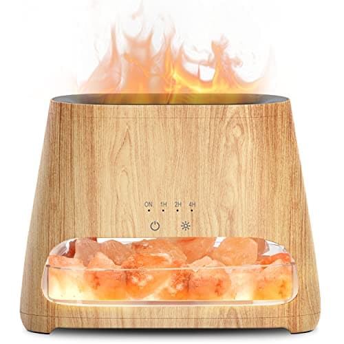 Image of SALKING 2-in-1 Ultrasonic Essential Oil Diffuser & Himalayan Salt Lamp, Aromatherapy Diffuser Cool Mist Humidifier with Auto Off Function, 100% Pure Himalayan Pink Salt Rock, 150ml (Wooden Grain)