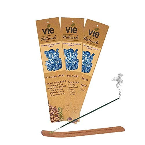 Image of VIE Vie Naturals Premium Incense Sticks, Sandalwood & Frangipani Infusion (20x3 Packs) with Incense Holder