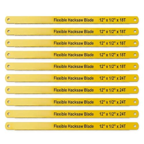 Image of 10Pcs Hacksaw Blades, 12” 300mm Flexible Carbon Steel Saw Blades Set High Speed Steel Replacement Blade 18TPI & 24TPI for Metal Wood Plastic Cutting Fits Most Hacksaw Frames