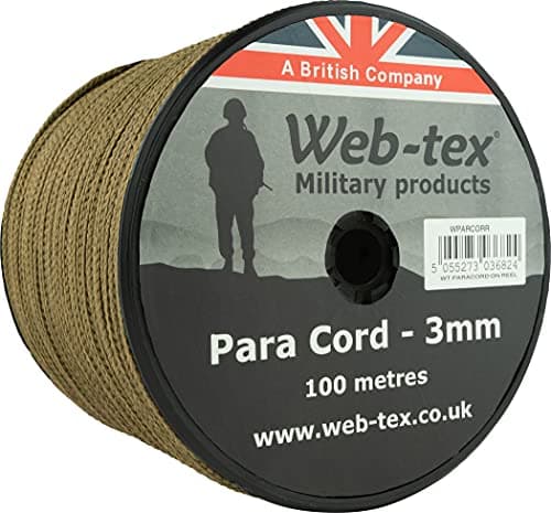 Image of Web-tex Paracord Reel 100m x 3mm, Durable Polypropylene Parachute Cord, 70kg Breaking Strength, 330ft length – Ideal for Camping, Bushcraft, Hiking, DIY Crafts, Survival Kits, Hammocks - Coyote