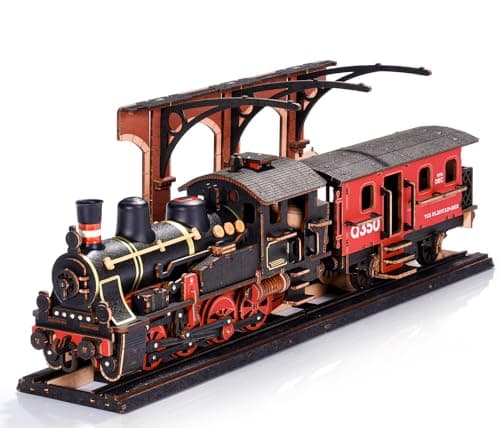 Image of ROBOTIME Steam Train Model Kits for Adults to Build, 3D Wooden Puzzles Home Decor Craft Gifts for Adults Men Boys Girls