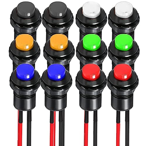 Image of Gebildet 12pcs 12mm Prewired Latching Push Button Switch SPST ON/OFF AC 250V/1.5A 125V/3A,Lockable Mini Round Rocker Switch for Table Lamp,Home Appliances