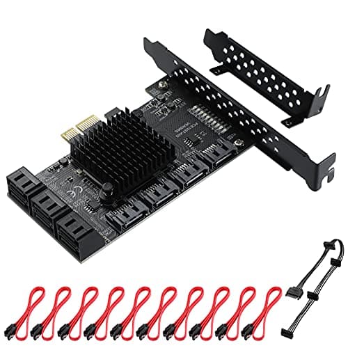 Image of MZHOU PCIE SATA Card 10 Ports - 6Gbps SATA 3.0 Controller Expansion Card with SATA Power Splitter Cable - PCI Express Card SATA 10 Prot Supports All PCIe Card Slots (Chip ASM1166+JMB575)