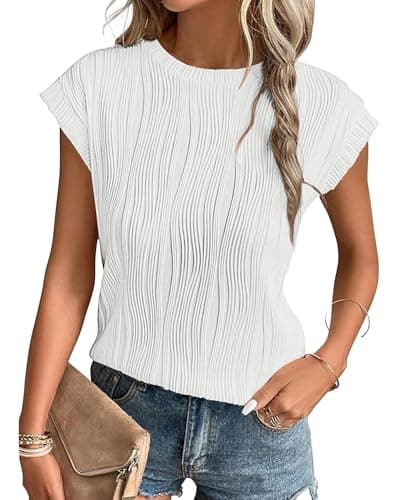 Image of MOLERANI T Shirts for Women - Short Sleeve Ladies Tops Round Neck Blouses Tees Solid Summer Knit T-Shirts White 2XL