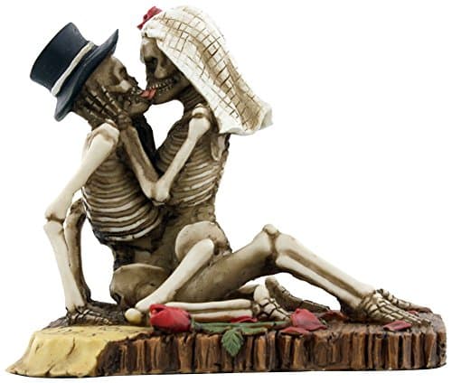 Image of SUMMIT COLLECTION Love Never Dies Wedding Skeleton Couple Kissing Figurine Statue Eternal Love Skull Wedding Cake Topper 4 inch L