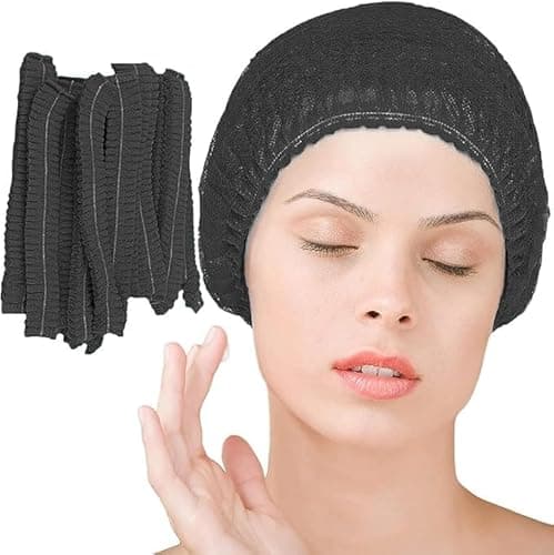 Image of 100 Hair Net Disposable 21'' - Hair Nets for Catering, Kitchen & Food Handling, Hygienic Non-Woven Hairs Cover, Lightweight Mist-Free Protective Mob Caps - Black Head Cover Cap