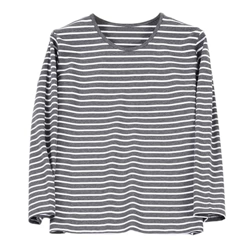Image of YOSUWOAI Men's Cotton Striped Pyjamas Autumn Winter Soft Sleepwear Top Long Sleeve Crew Neck T-Shirt Loose Fit Outwear Long Sleeve Comfortable Leisure Suit Thin Casual Shirt, O Dark Grey, XL