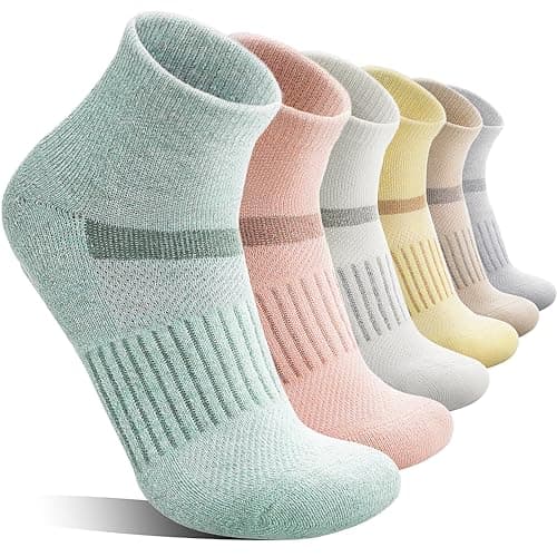 Image of MOSEY KOSY 6 Pairs Merino Wool Socks Women Men Unisex Quarter Running Walking Hiking Work Thermal Winter Warm Compression Support Breathable Thick Cushion Socks(Multicolor Series,3-7)
