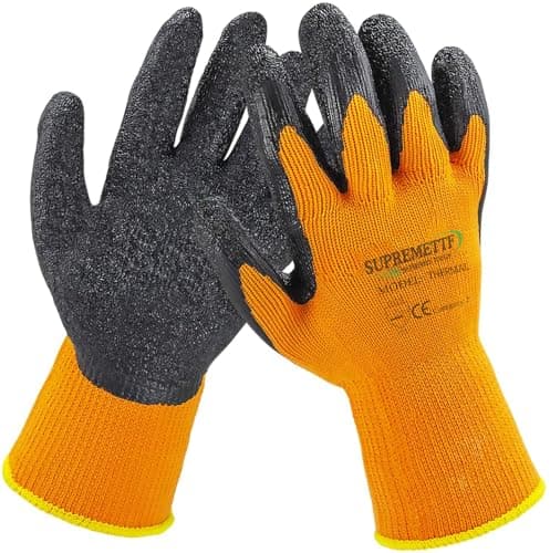 Image of Supreme TTF 12 Pairs Thermal Winter Gloves Orange Latex Rubber Work Gloves Builders Gardening Grip (XL-10)