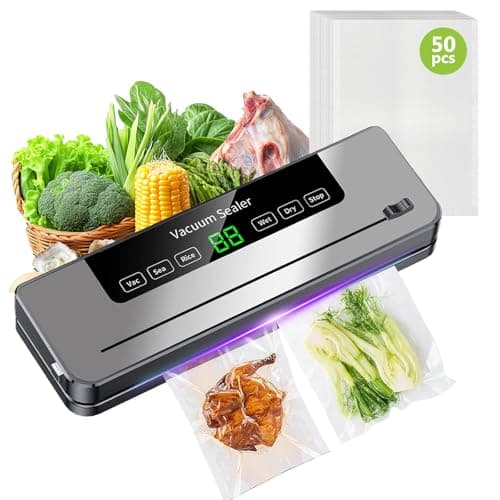 Image of 6-in-1 Food Vacuum Sealer Machine, 65KPA Powerful Kitchen Food Sealer, 30cm Longer Seal, Built-in Cutter & LED Digital, Dry/Wet/Pulse Modes, Includes 50Pcs BPA-Free Vacuum Sealer Bags(UK Plug)