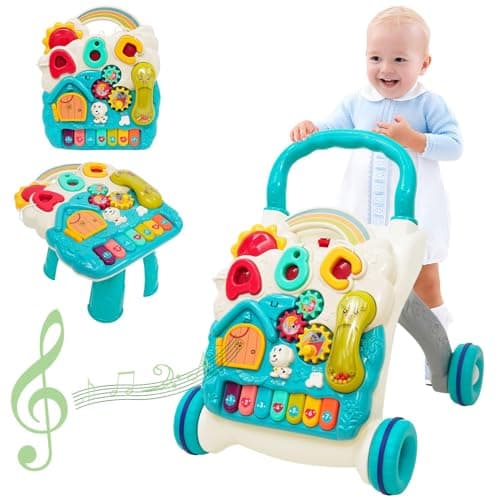 Image of Baby Walker 3in1 Sit-to-Stand Learning Walker Kids Activity Center Push Along Walker with Weight Gain Design Entertainment Table Music Multifunctional Educational Push Toy for Toddlers Boys Girls