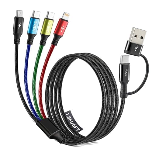 Image of Minlu Dual USB-C Multi Charger Cable, 4 in 2 USB Charging Cable, USB-C/A to 2 Type-C+Lightning+Micro USB Charger Cable, Nylon Braided Universal Charging Cable for iPhone/Galaxy/Laptop/Android/Tablet