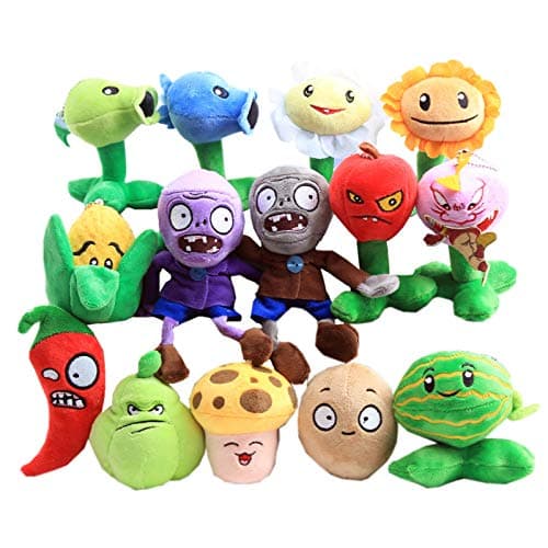 Image of 14 Pcs Plants Vs Zombies Plush Toys Pvz Grey Zombie Watermelon Flowers Peashooter Plushies Soft Stuffed Dolls Gift 9-16cm