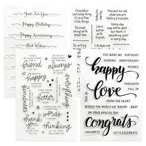 Image of 4PCS Words Clear Stamp, Silicone Stamp Cards Greeting Words Pattern for Card Making and DIY Scrapbooking Journaling
