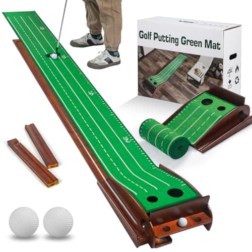 Image of Uniclife Putting Green Mat with Auto Ball Return - Indoor Training Aid and Practice Mat for Home, Office, Backyard - Crystal Velvet Golf Gift for Men Golfers