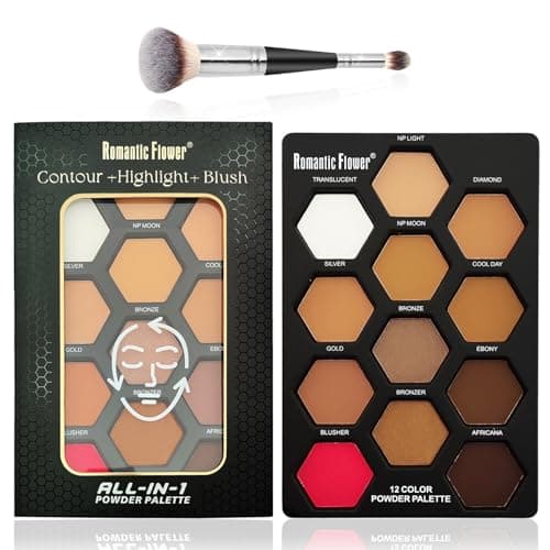 Image of Dynaeuty 12 Colors Blush Contour Highlighter Makeup Palette with Brush, Matte Face Blush Powder for Cheek, Bright Shimmer Bronzer Professional Facial Beauty Makeup Blushes Set - B