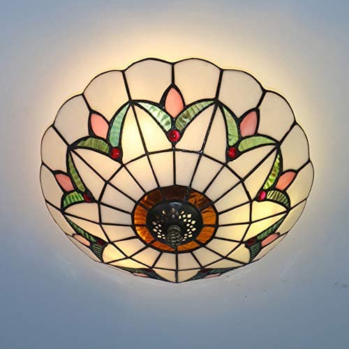 Image of Skyweel 12 Inch Tiffany Style Ceiling Light Stained Glass Flush Mount Ceiling Lighting Fixtures Lamps