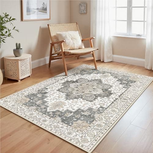 Image of GENIMO Rugs Living Room 120x170cm, Vintage Boho Area Rugs, Machine Washable, Non-Slip Carpet, Low Pile, Non-Shedding, Traditional Oriental Printed Design, Dining Room, Home, Office, Bedroom,