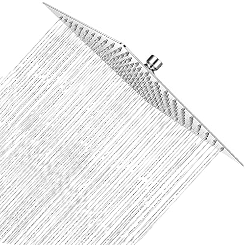 Image of Drenky Square Rainfall Shower Head Powerful High Pressure 10 '' Large Fixed Shower Head Stainless Steel Universal Rain Replacement Adjustable Showerhead with Swivel Ball Ultra Thin Showerhead