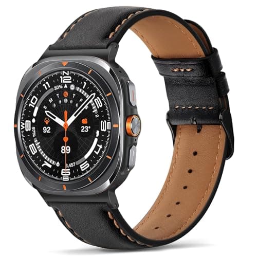 Image of Tasikar Leather Bands Compatible with Samsung Galaxy Watch Ultra 47mm, Genuine Leather Strap Compatible with Samsung Galaxy Watch Ultra 47mm, Black