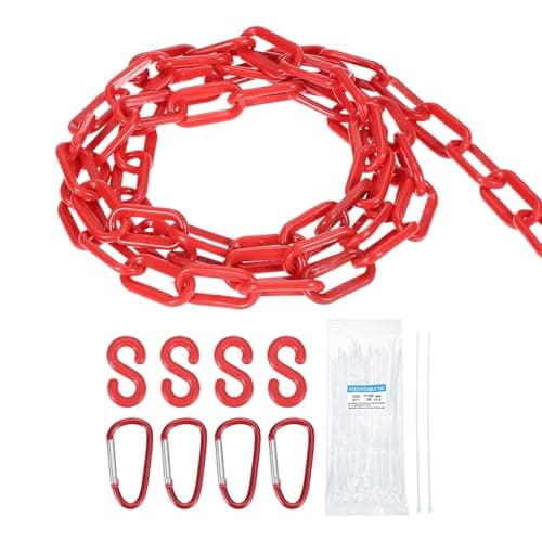 Image of sourcing map Plastic Chain 10 Ft/3.1 M, Safety Chain Red Plastic Chain Link Barrier with Zip Ties Buckle and S-Hooks for Crowd Control Queue Line Fence Decoration