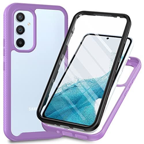 Image of Sawiqpd Samsung Galaxy A34 5G Case with Built-in Screen Protector, 360 Full Body Protective Cover Heavy Duty Anti-Scratch Shockproof Slim Silicone Bumper Clear Phone Case for Samsung A34 5G, Purple