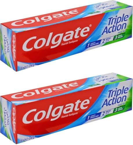 Image of Colgate Triple Action Toothpaste Original Mint (100ml x 2) – 2 Pack – Cavity Protection, Whiter Teeth, Fresh Breath – Daily Fluoride Toothpaste for Complete Oral Care