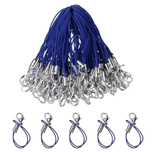 Image of sourcing map 100Pcs Clasp Cords Clasp Strap Lanyard Charm Short Finger Rope with Lobster Clasp for Cellphone Cases Keychain DIY Jewelry Making, Navy Blue