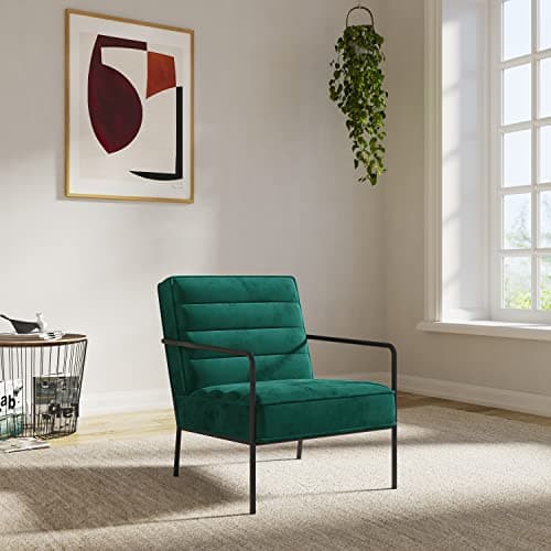 Image of Alphason Bookham Accent Chair - Green velvet, 80x64x82cm (DxWxH)
