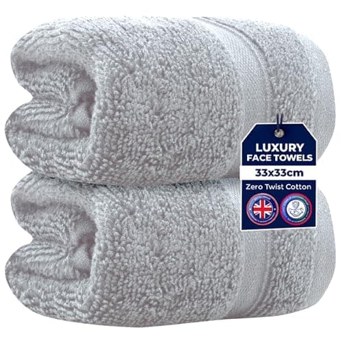 Image of Towelogy Zero Twist Face Cloths 33x33cm - 100% Egyptian Cotton Washcloths Absorbent & Super Soft Hotel Quality Towels | Oeko-Tex Certified (2, Silver Grey)