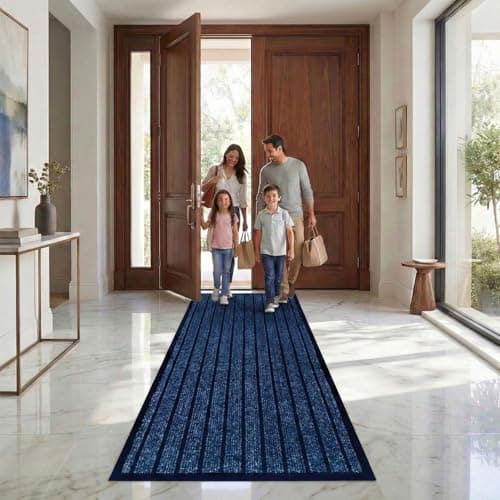 Image of Fit Even Runner Rugs for Hallway Door Runner Mat Indoor Non Slip Mat - Strong PVC Rubber Mat Kitchen Carpet Washable Runner Rug - Blue, 60 x 180 cm