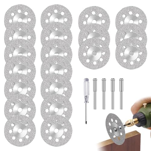 Image of 20PCS 22 mm Diamond Cutting Wheel Cut Off Discs for Dremel Rotary Tool, Diamond Cutting Discs for Dremel Rotary Tool with 4PCS 3mm Mandrel and 1PCS Screwdriver for Metal Stone Glass Cutting