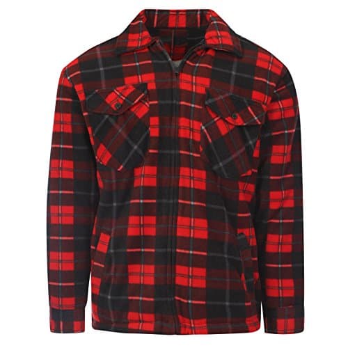 Image of MyShoeStore Unisex Padded Shirts Lumberjack Collared Hooded Flannel Check Jacket Thick Quilted Work Wear Warm Thermal Fleece Fur Lined Top Casual Coat Plus Big Size S-5XL(Collared Red, M)