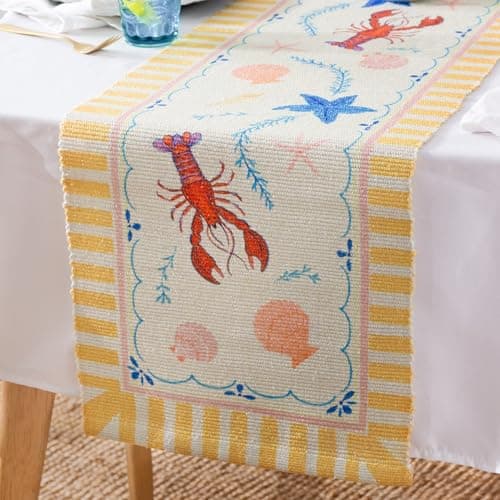 Image of furn. Brunch Stripes Table Runner – Washable Nautical Stripe Lobster Quick Drying Dining Table Decoration (Multicolour - 220x35cm)