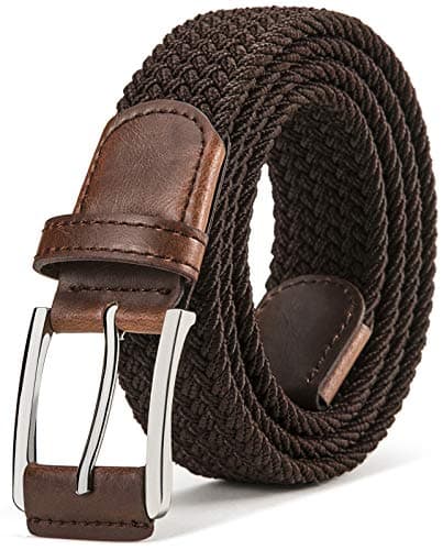 Image of BULLIANT Mens Elasticated Stretch Weave Belt, 1 3/8" Casual Braided Woven Golf Belt for Men & Women, Deep Brown, 30"-34" Waist Adjustable