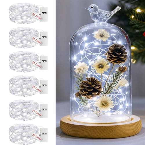 Image of btfarm 3 Modes Fairy Lights Battery Operated with Timer, 6 Pack 2M 20 LED String Light Battery Powered, Waterproof Silver Wire Small Lights Indoor Outdoor Decor for Christmas Jars Bedroom, Cool White
