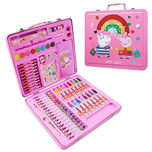 Image of Peppa Pig Kids Art Set Crafts Drawing and Painting Sets for Children Travel Case 40 Plus Pieces Watercolour Paints Crayons Colouring Pencils Art Supplies Gifts for Girls (Pink)