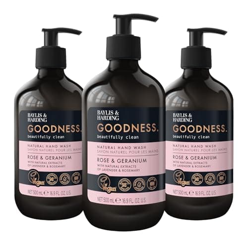 Image of Baylis & Harding Goodness Rose & Geranium Natural Hand Wash, 500 ml (Pack of 3) - Vegan Friendly