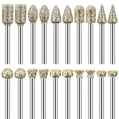 Image of Diamond Grinding Burr Bit Set for Dremel Rotary Tool, 20Pcs Diamond Burr Bits with 1/8 Inch Shank Rotary Tool Accessories for Stone Glass Ceramics Carving, Grinding, Polishing, Engraving