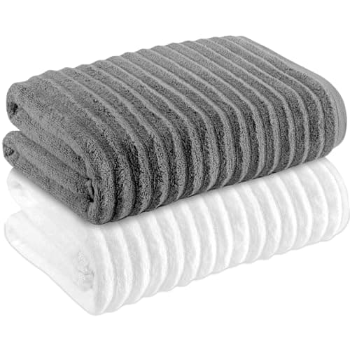 Image of Towelogy® Luxurious Ribbed Bath Sheets Set of 2 | 60% Bamboo & 40% Cotton Blend | Ultra Soft & Absorbent | Large 140 x 90cm | Premium Multi Coloured Bath Towel Set (Classic Combo)