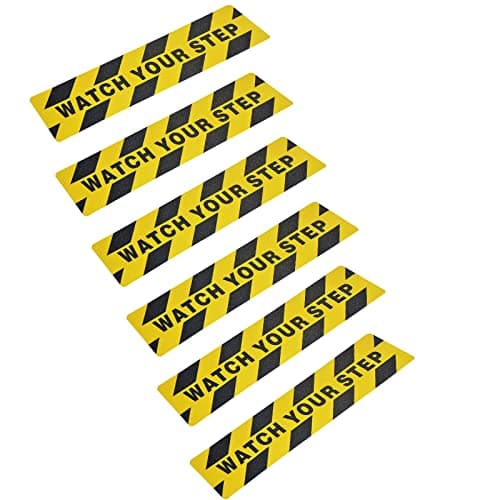 Image of 6" x 24" Watch Your Step Floor Tape Anti Slip Warning Sign Sticker Adhesive Non- Slip Abrasive Decal for Workplace Home Safety Wet Floor Caution (6" x 24" / 6pcs)