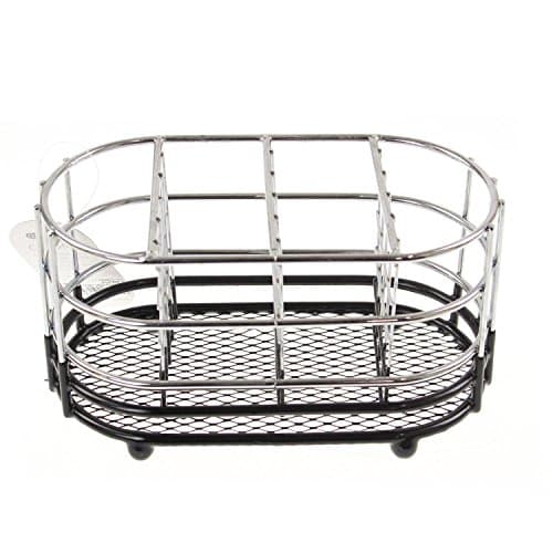 Image of Apollo Utensil Holder Chrome Cutlery Storage Black Plastic Drain Oval Compartments Rack