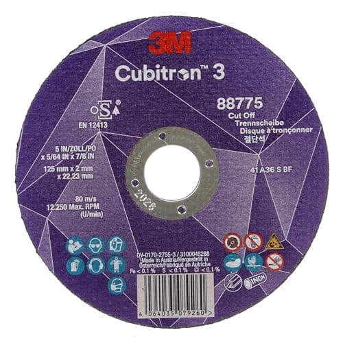 Image of 3M Cubitron 3 Cut-Off Wheel, 88775, 36+, T41, 125 mm x 2 mm x 22.23 mm, EN, 25/Pack