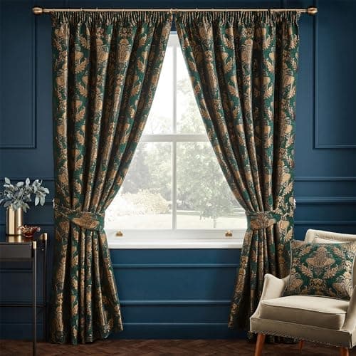 Image of Paoletti Shiraz Pencil Pleat Curtains, Emerald, 168 x 229cm