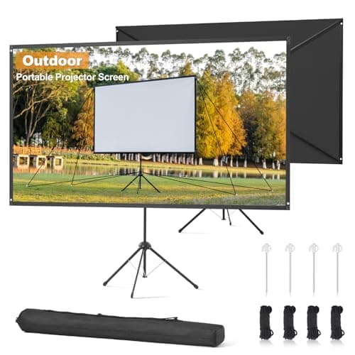 Image of Outdoor Projector Screen and Stand, 80 Inch 16:9, Portable Projector Screen, Wind-resistant Design for Projection Screen Outdoor, With Ropes and Spikes, High Gain, 4K Image for Home Theater, Camping.