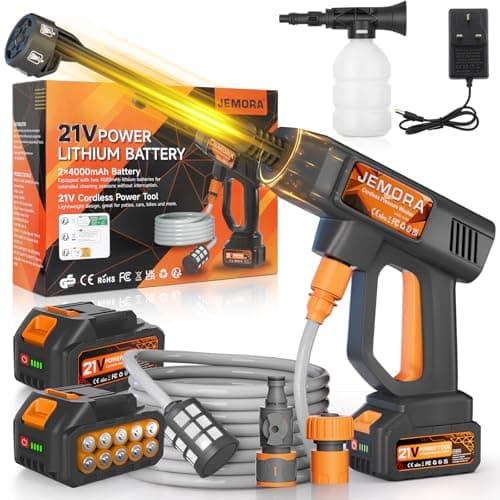 Image of Cordless Pressure Washer, 6-in-1 Portable Battery Power Washer with 2 Batteries & 5m Hose Direct Tap Connection for Car, Bike, Patio, Balcony, Garden & Outdoor Cleaning