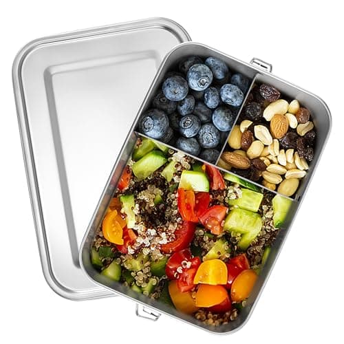 Image of Joyfair Stainless Steel Lunch Box, 1400ml Large Bento Box with 1 Removable Compartment, Sandwich Salad Food Storage Containers for Adults and Kids, Lockable Clips & Leak Proof, Oven & Dishwasher Safe