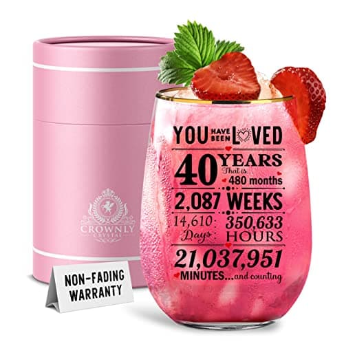 Image of CROWNLY CRYSTAL® 40th Birthday Gifts for Women Personalised Glass Wine Gin 40th Birthday Decoration Mum Sister Best Gift